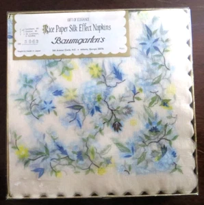 VTG Rice Paper Luncheon Napkins Box 20 blue floral Japan Baumgarten's decoupage - Picture 1 of 7
