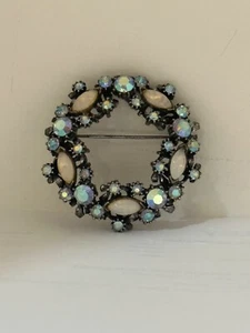 Vintage Florenza Signed Rhinestone Brooch blue opal - Picture 1 of 3