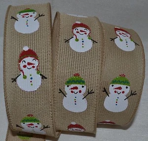 Wired Ribbon~Christmas Snowman~Country Woven Tan~1.5"~Holiday~Wreath~Gift~Bow - Picture 1 of 1