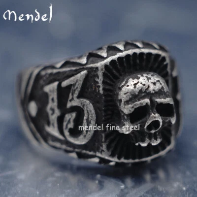 Anillo MENDEL gótico para hombre calavera de motociclista número 13 para hombre acero inoxidable talla 7-15 Foto 1 de 4