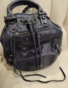 BALENCIAGA Giant Mini Pompom 2way Hand Crossbody Leather Gray Drawstring Unused - Picture 1 of 10