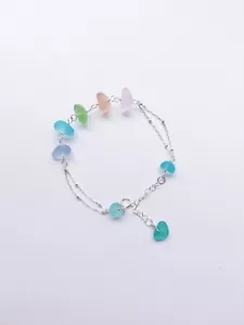 Handmade Sterling Silver Beach Sea Glass Bracelet, Adjustable Chain Jewelry - Picture 1 of 8