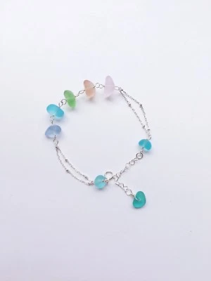 Pulsera de cristal de mar de playa de plata esterlina hecha a mano, joyería de cadena ajustable Foto 1 de 4