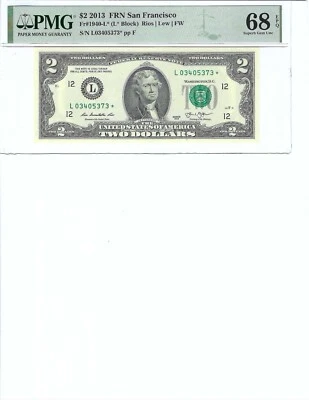 2013 $2 FRN FR1940-L* PMG 68 Gem UNC EPQ, San Francisco * Note S/N L03405373*!!! - Image 1 of 2
