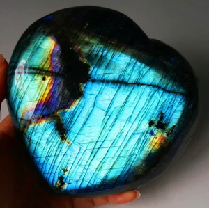 TOP 786G Natural Blue Rainbow Labradorite Heart Crystal Polished Healing YWA35 - Picture 1 of 12