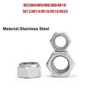 All Metal Self Locking Nuts Metric A2 Stainless Steel M3 M4 M5 M6 M7 M8 M10-M20 - Picture 1 of 22