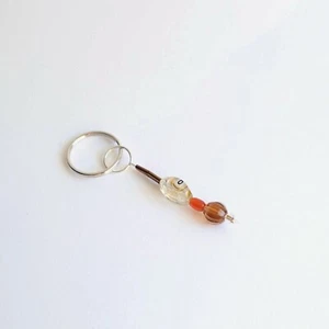 Handmade Millefiori Murano Style Glass Beaded Keychain Copper Amber Colored Bead - Picture 1 of 6
