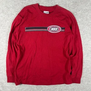 Vintage Y2K Nike Flame Long Sleeve Shirt YOUTH Large Red Swoosh Logo Monochrome - Picture 1 of 12