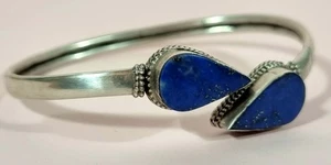 Sterling Silver And Lapis Lazuli Cuff Bangle 1990s 7cm Internal Diameter - Bild 1 von 6