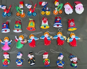 VTG Christmas Ornaments 25 Satin Puffy Fabric Clowns Bells Santa Angels - Picture 1 of 7