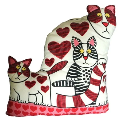 Almohada Corazones Colección Años 80 90 Mamá Gato y Gatitos Corazones Cottagecore Grandmacore Retro Foto 1 de 4