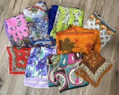 Lot Of 9 Vintage Scarves Vera MCM Japan Silk Acrylic Mixed Fibers Mixed Sizes - Image 1 of 4