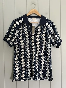 NWT J. Crew Polo Shirt S Small Navy Blue Terry Cloth Ikat Print BZ389 NEW - Picture 1 of 4