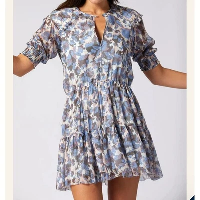 Vestido Joie Laura Inglés Manor Seda Mini Volantes Babydoll Hada Talla XS Manga Abullonada Foto 1 de 4