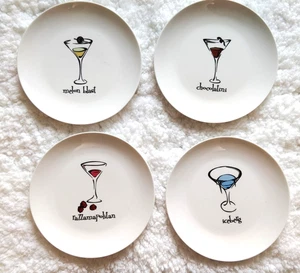 Designpac Inc White Ceramic Cocktail Themed Snack Plates 8.5”D (set of 4) - Picture 1 of 7