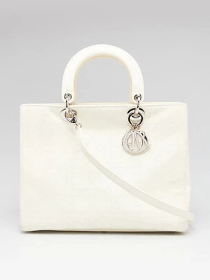 Christian Dior Dark White Cannage Quilted Patent Leather Large Lady Dior Bag - Изображение 1 из 4