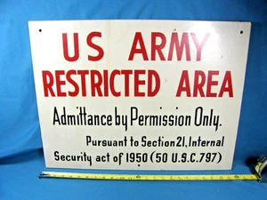 VRARE Original 1950/60s US Army Restricted Area Sign 24" x 18" on Masonite Board - Picture 1 of 7