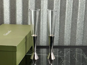 New Pair of CHRISTOFLE SILVERPLATED & GLASS BUD VASES 8.5 In high W/Original Box - Picture 1 of 12