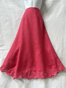 Gonna midi LAURA ASHLEY vintage anni 80 corallo/rosa lino orlo pizzo linea A 12/10 - Foto 1 di 10
