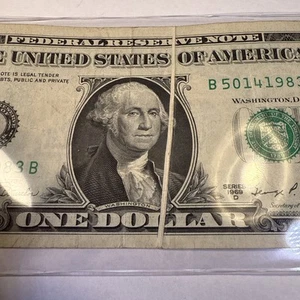 1969D $1 FRN , FRB ,BOSTON MA GUTTER FOLD ERRORS , VERY FINE. FRONT AND BACK. - Picture 1 of 14