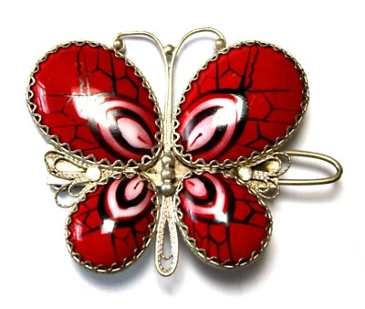 Vintage USSR Unique Russian Enamel Hand Painted Jewelry Hair Clip Butterfly #53 - Изображение 1 из 4