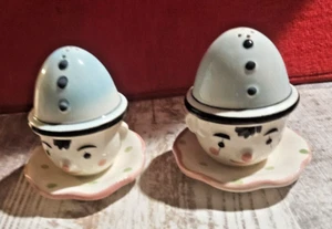 Vintage Clown Egg Cups w Hat Salt and Pepper Shakers Japan 3" - Picture 1 of 5