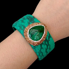 Natural Teardrop Shape Malachite Green Leather Bangle Bracelet
