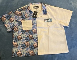 Homme + Femme Paris Stamp Passport Striped Button Down Short Sleeve Shirt Sz 3XL - Picture 1 of 21