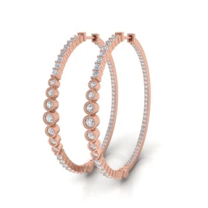 1.85 Ct H/SI Natural Round Diamond Hoop Earrings 18k Rose Solid Gold Jewelry - Picture 1 of 7