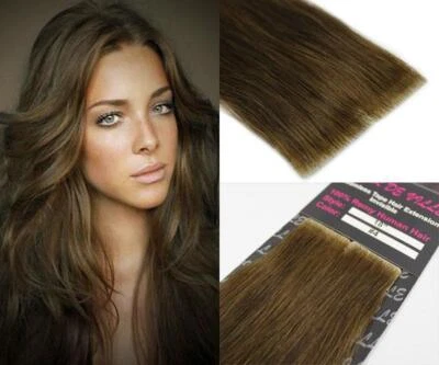 Cinta Invisible PU Trama Piel Sin Costuras Remy Extensiones de Cabello Humano Marrón Medio Foto 1 de 3