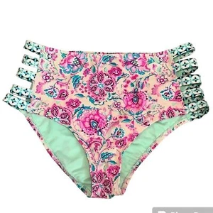 Parte inferior de bikini floral cintura alta Catalina talla mediana 7-9 correas laterales rosa - Imagen 1 de 6