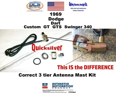 Dodge Dart GT GTS 1969 Swinger Correct kit de antena de mástil de 3 niveles 2983871 nuevo MoPar Foto 1 de 2