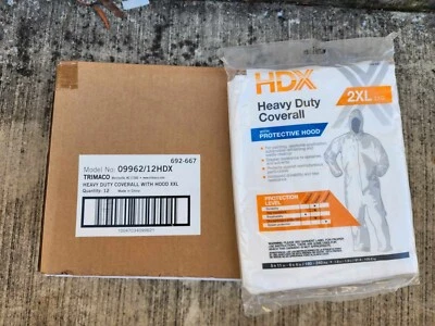 12 сверхпрочных защитных комбинезонов Trimaco с капюшоном белые 2XL брызгоустойчивые - Изображение 1 из 4