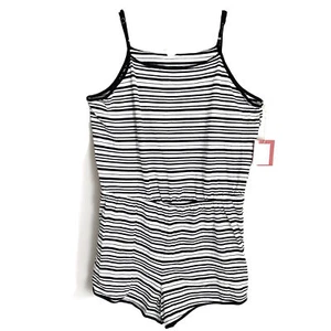 Mossimo Sz L Romper Black White Stripes Elastic Waist Spaghetti Straps NWT - Picture 1 of 11