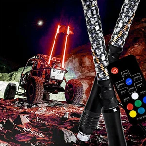 2Pcs Spiral RGB 3ft Led Lighted Whip Antenna W/Flag & Remote For ATV UTV RZR SXS - Bild 1 von 12