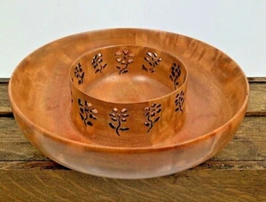 Artist - Gary L McGuire Turned Wood Round Carved Flowers Bloodwood Trinket Bowl - Picture 1 of 10
