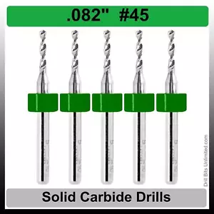 0,082 Zoll #45 Bohrer Premiumqualität Vollhartmetall 1/8 Zoll Schaft 5 Stück R/S - Bild 1 von 4