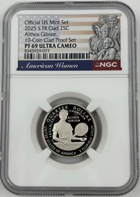 2025 S ALTHEA GIBSON CLAD PROOF AWQ NGC PF 69 FIRST RELEASES ⭐OFFICIAL MINT SET⭐ - Image 1 of 2