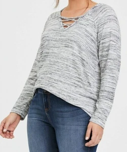 Torrid Super Soft Plush Space Dye Crisscross Hoodie Light Grey 1X #96038 - Picture 1 of 6