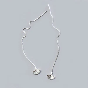 Sterling Silver Ginkgo Biloba Dangle Threader Ear Thread Through Earrings A1679 - Picture 1 of 3