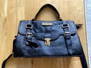 Pauls Boutique London Black & Gold Faux Leather Satchel Bag, Preowned - Picture 1 of 11