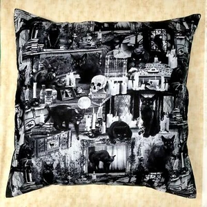Gothic Cats, Skulls & Ravens Cushion Cover Case fits 18"x18" 100% Cotton Fabric - Picture 1 of 2