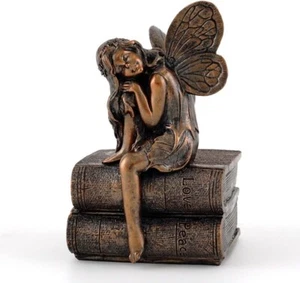 Miniature Garden & Terrarium Fairy Napping on Books Statue bronze powder new - Picture 1 of 2