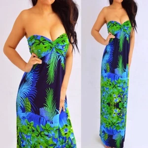 LOVE CULTURE Blue Green Black Floral Tube Long Maxi Dress M NWT - Picture 1 of 10