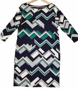 Vestido midi para mujer Lauren Ralph Lauren estampado geométrico azul elástico talla 10 - Imagen 1 de 11