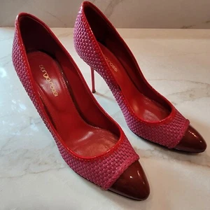 Sergio Rossi Woven Pink Burgundy Red Trim Pointed Toe Pump Heels Size EU 39 - Picture 1 of 15