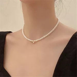 Natural White Freshwater Pearl Choker Necklace Jewelry for Women Wedding Evening - Picture 1 of 22