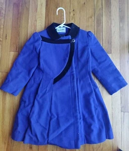 VINTAGE ROTHSCHILD LONG BLUE PRINCESS DRESS COAT BLACK TRIM WOOL BLEND SIZE 6x - Picture 1 of 4
