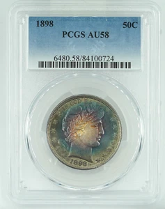1898 PCGS AU58 Barber Half Dollar Colorful Toning - Picture 1 of 3