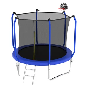 10FT Reinforced Outdoor Trampoline - Basketball Hoop, Enclosure Net, ASTM - Picture 1 of 12